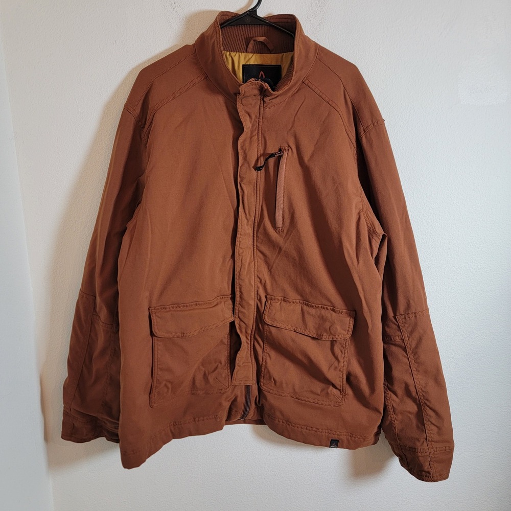 Prana Mens XXL Brown Barn Jacket Cotton Blend Button Front Coat Utility Puffer